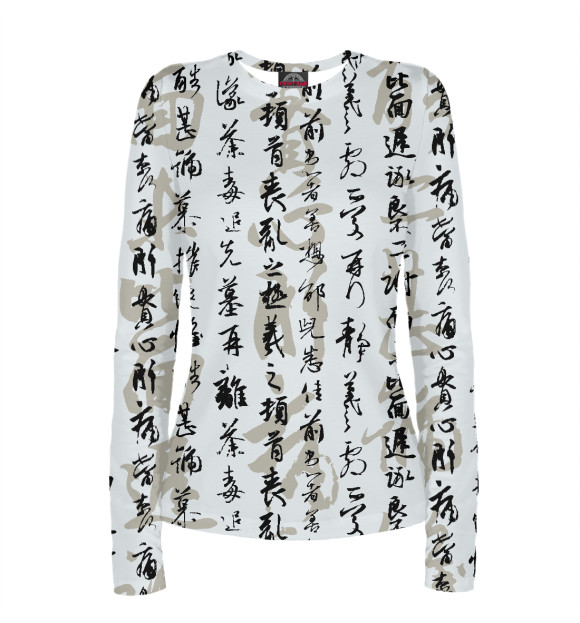 Женский лонгслив с изображением Иероглифы цвета Белый