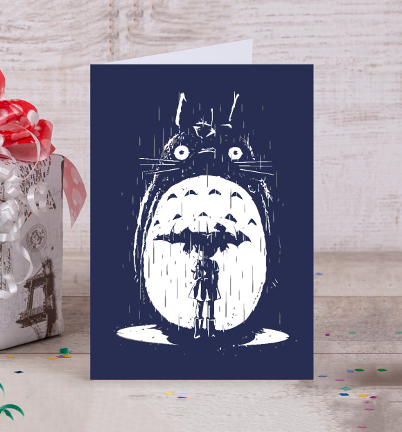 Открытка с изображением Totoro in Rain цвета Белый