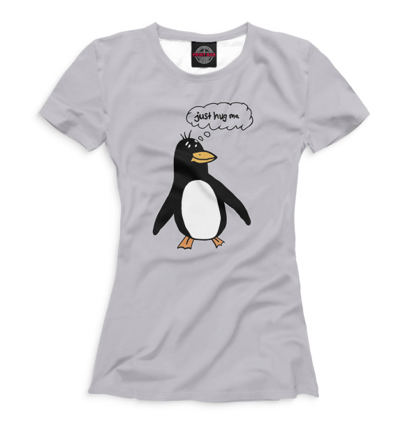 Женская футболка с изображением hug me с пингвином цвета Белый