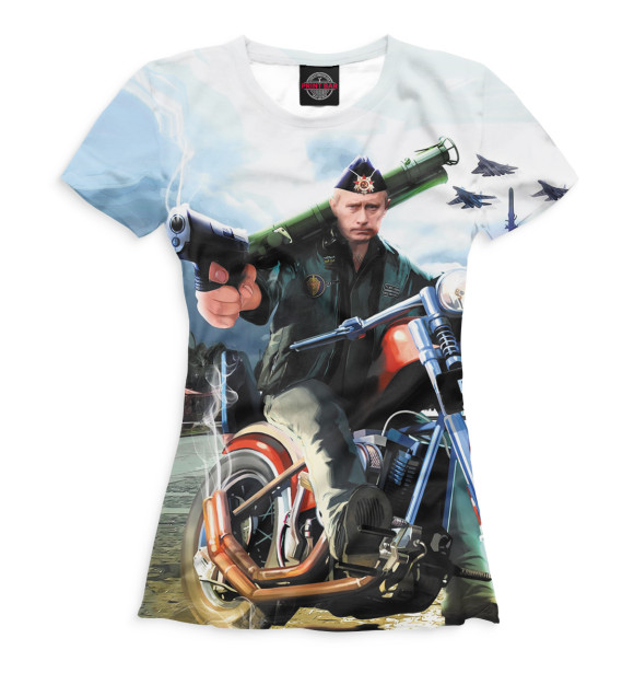 Женская футболка с притом Путин цвета Белый Женская футболка с изображением Путин цвета Белый