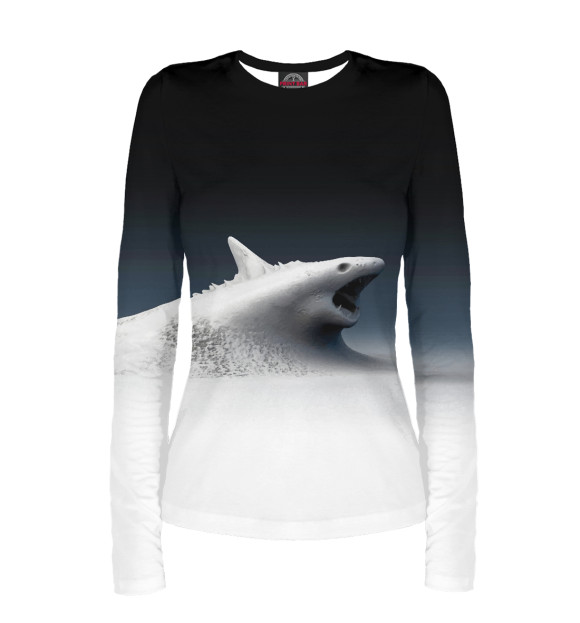 Женский лонгслив с изображением Snow shark цвета Белый