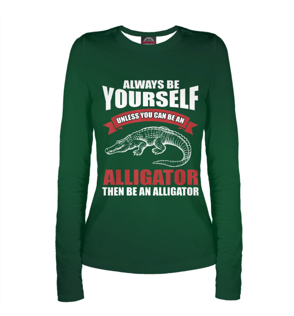 Женский лонгслив с притом Alligator Saying Crocodile цвета Белый Женский лонгслив с изображением Alligator Saying Crocodile цвета Белый