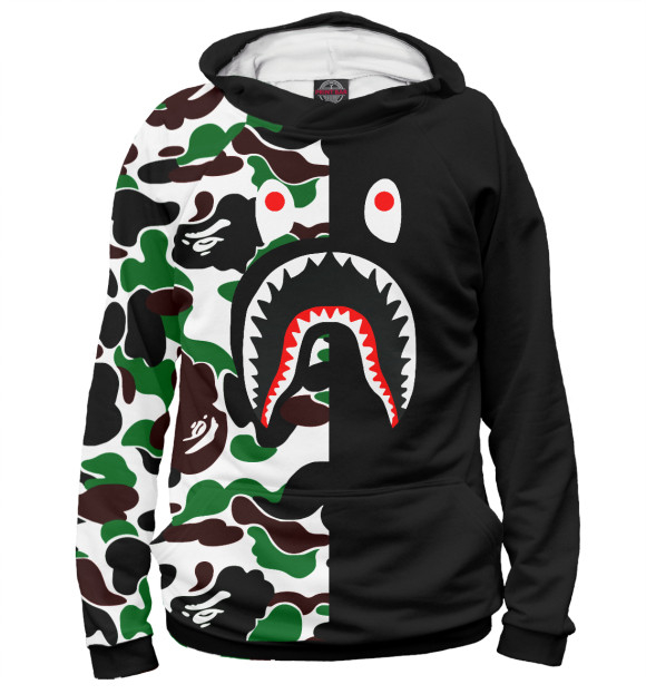 Мужское худи с изображением Bape Shark цвета Белый