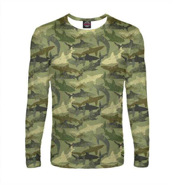 Мужской лонгслив с изображением Акулы (камуфляж) цвета Белый