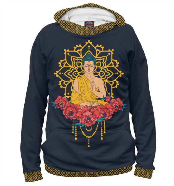 Мужское худи с изображением Buddha цвета Белый