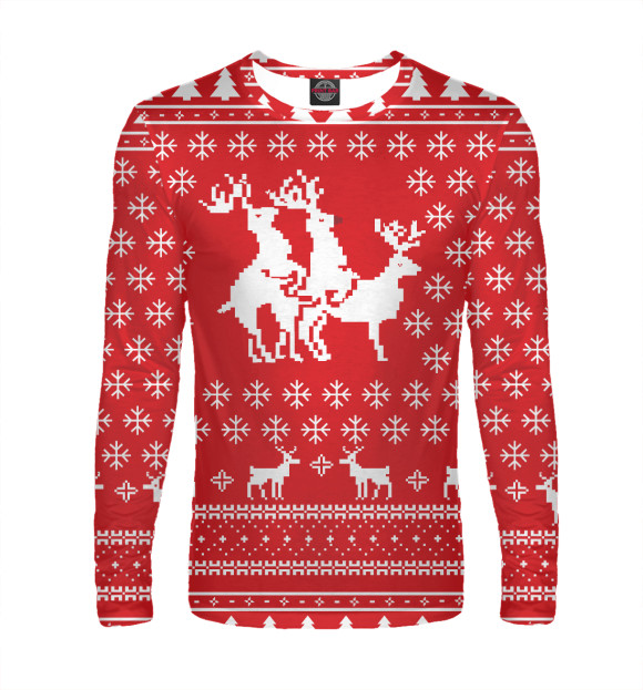 Мужской лонгслив с изображением Свитер с Оленями цвета Р‘РµР»С‹Р№