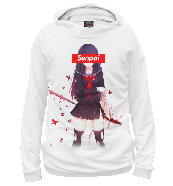 Женское худи с изображением Kawaii Samuraii цвета Белый