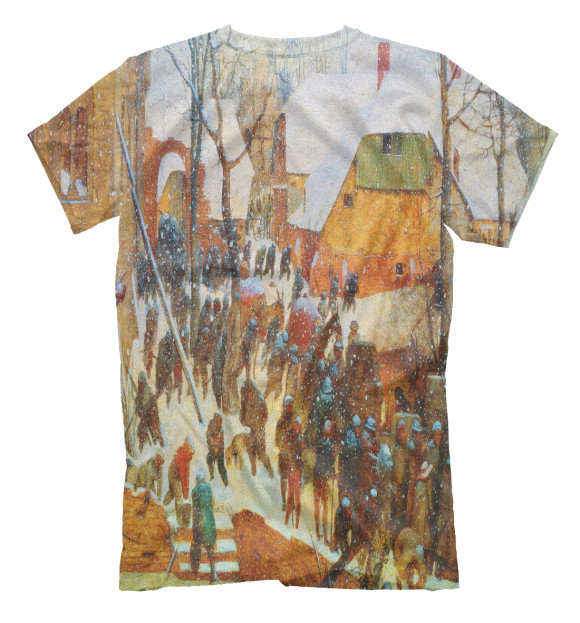 Мужская футболка с изображением Поклонение волхвов под снегопадом. Питер Брейгель-Старший цвета Белый
