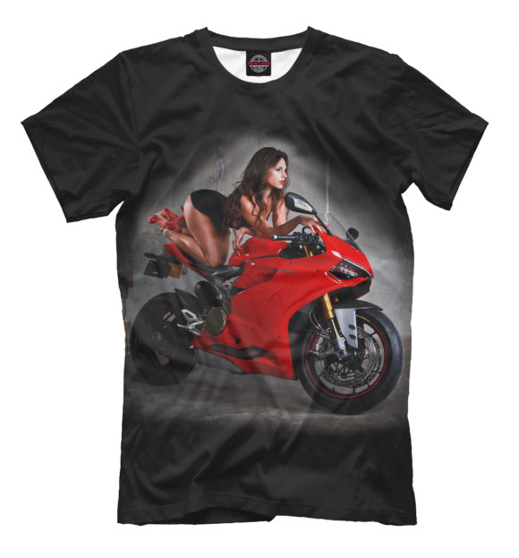 Футболка для мальчиков с изображением Девушка на мотоцикле цвета Черный
