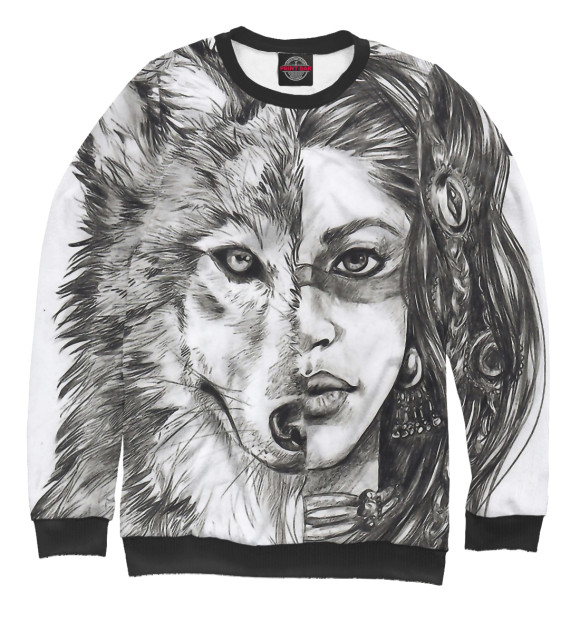 Женский свитшот с изображением волки и индейцы цвета Белый