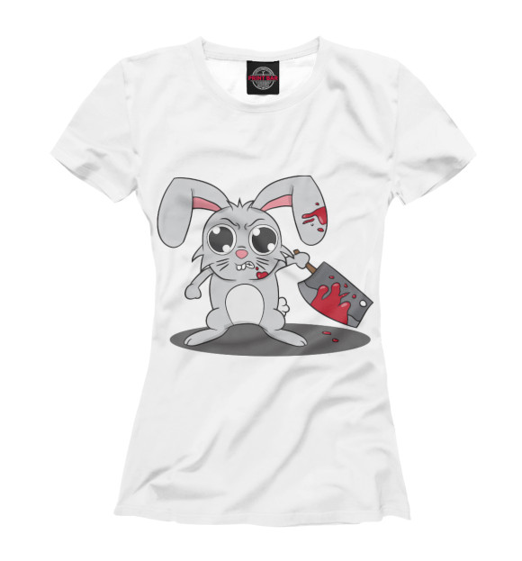 Женская футболка с изображением Кролик вышел на охоту цвета Белый