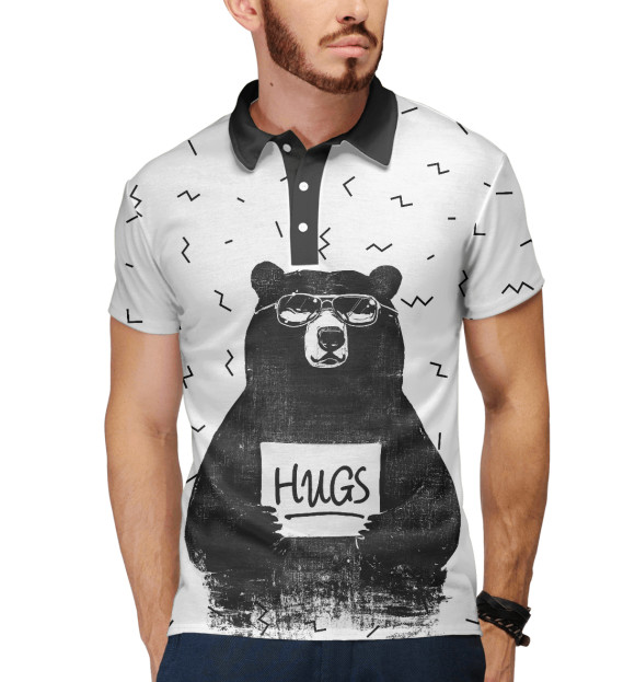 Мужское поло с изображением Bear Hugs цвета Белый
