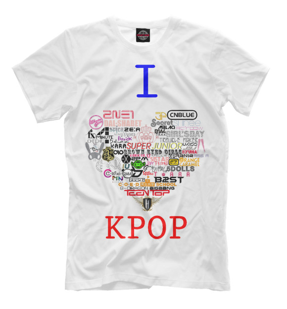 Мужская футболка с изображением I love KPOP цвета Молочно-белый