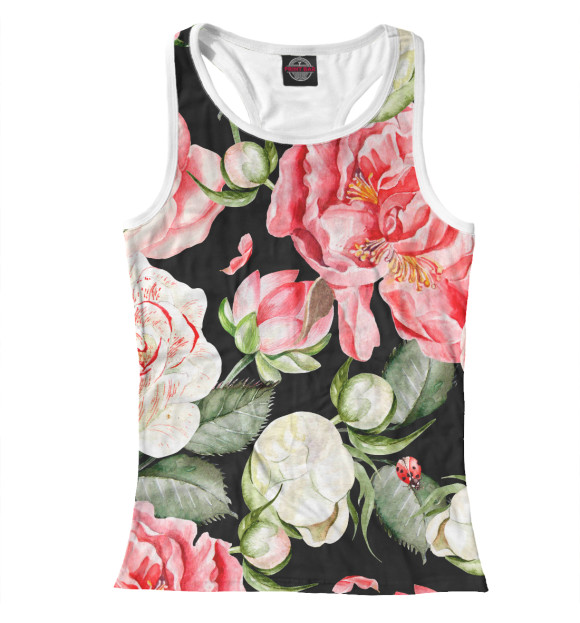 Женская майка-борцовка с изображением Пионы цвета Белый