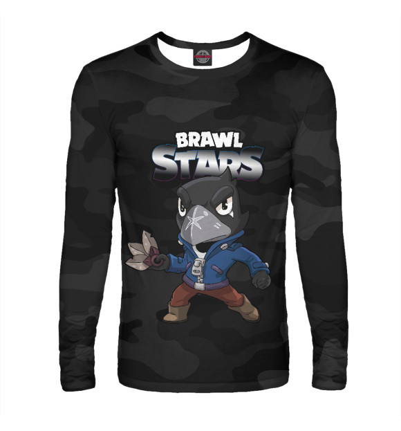 Мужской лонгслив с притом Brawl Stars Crow цвета Белый Мужской лонгслив с изображением Brawl Stars Crow цвета Белый