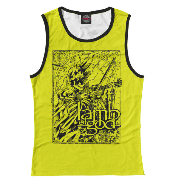 Майка для девочки с притом Lamb of God (yellow) цвета Белый Майка для девочки с изображением Lamb of God (yellow) цвета Белый