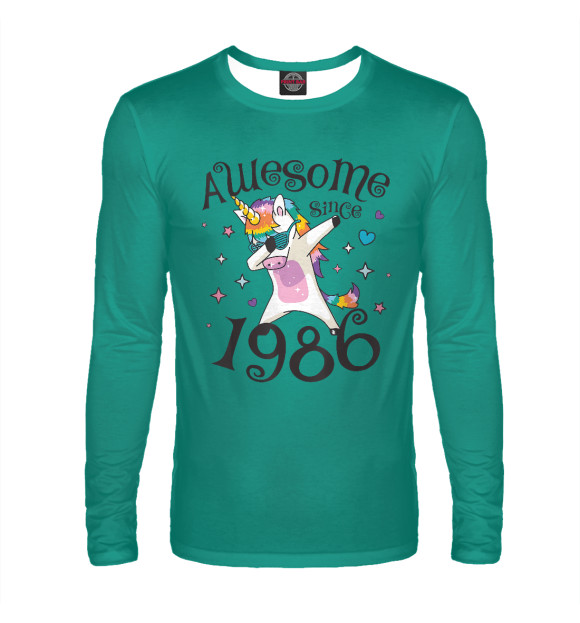 Мужской лонгслив с изображением Dabbing Unicorn 1986 цвета Белый