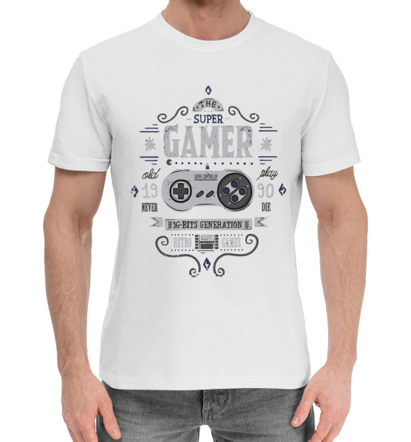 Мужская хлопковая футболка с изображением Gamer цвета Белый