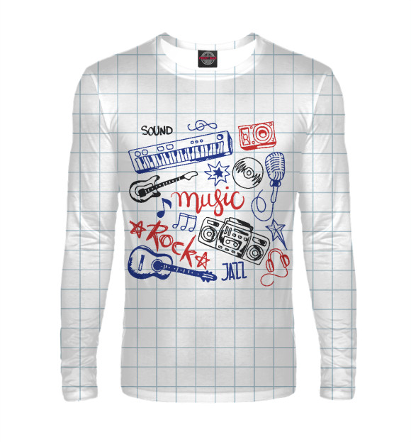 Мужской лонгслив с притом Music цвета Белый Мужской лонгслив с изображением Music цвета Белый