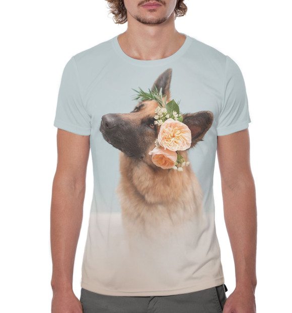 Мужская футболка с изображением Немецкая овчарка цвета Белый
