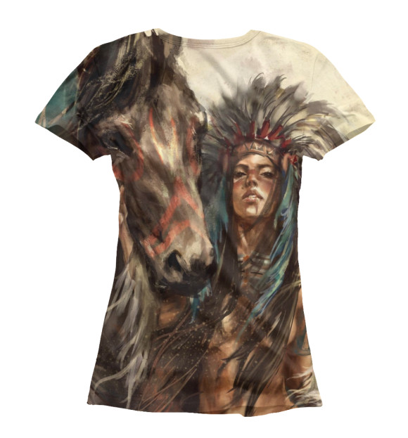 Женская футболка с изображением Индейская воительница цвета Белый