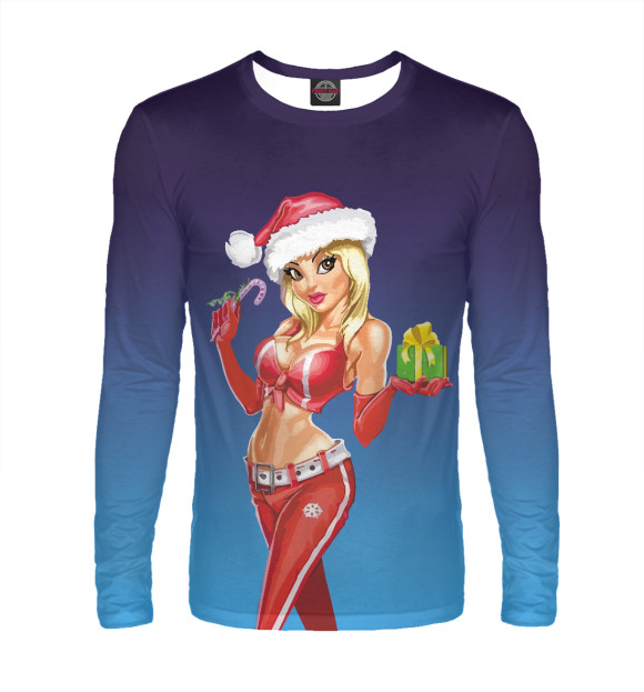 Мужской лонгслив с изображением Снегурочка цвета Белый