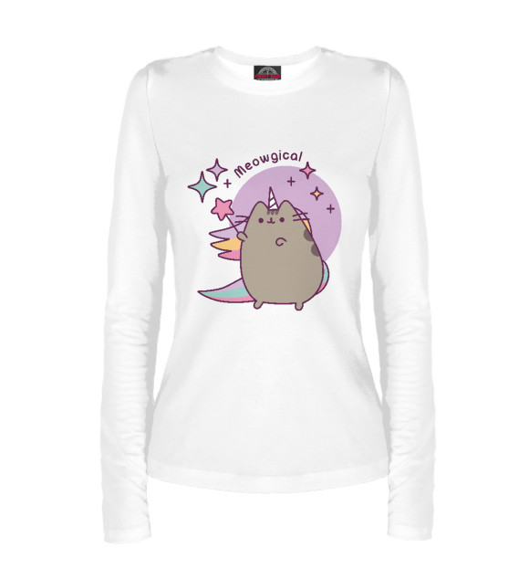 Женский лонгслив с изображением Pusheen. Meowgical цвета Белый