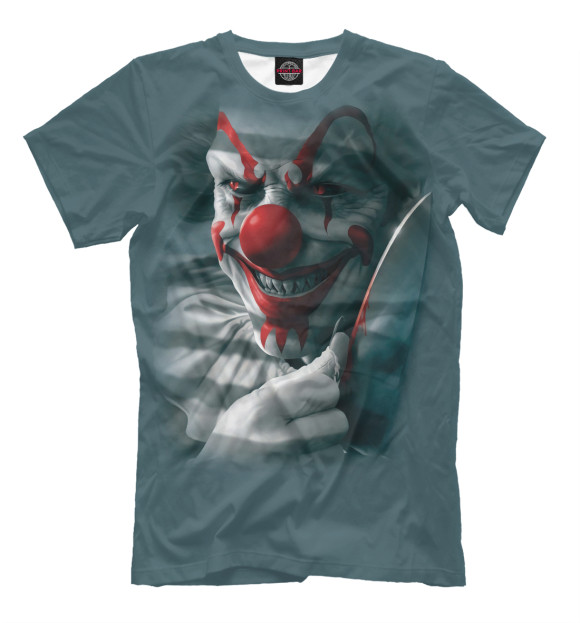 Мужская футболка с изображением Клоун с ножом цвета Серый