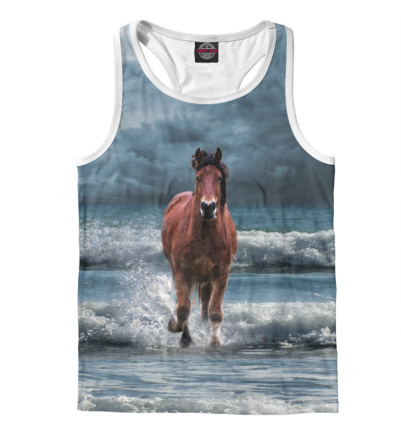 Мужская майка-борцовка с изображением Лошадь цвета Белый