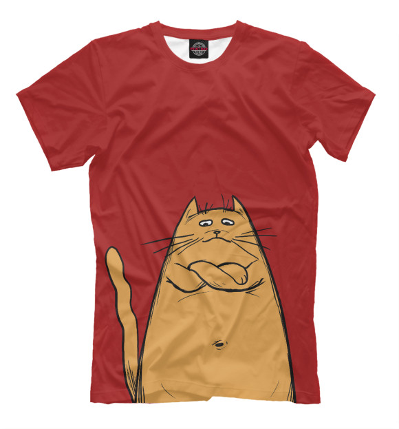 Мужская футболка с изображением Серьезный кот цвета Светло-коричневый