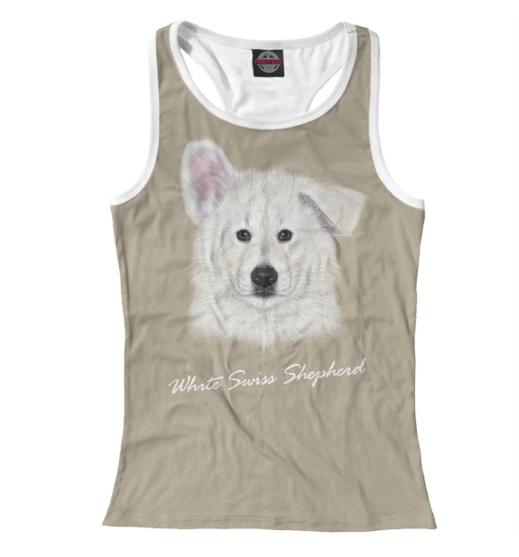 Женская майка-борцовка с изображением White swiss shepherd цвета Белый