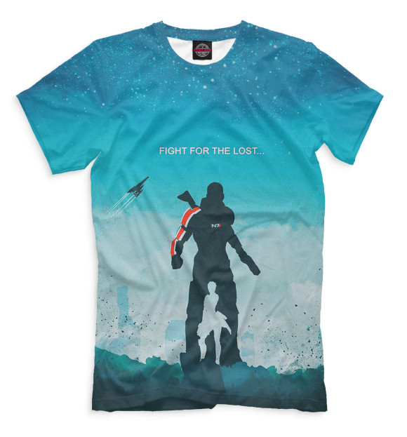 Мужская футболка с изображением Mass Effect цвета Грязно-голубой