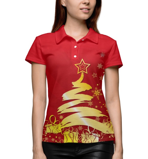 Женское поло с изображением Елка цвета Белый