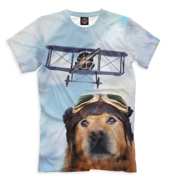 Мужская футболка с изображением Собака в самолете цвета Белый