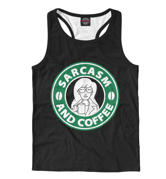 Мужская майка-борцовка с притом Сарказм и кофе цвета Белый Мужская майка-борцовка с изображением Сарказм и кофе цвета Белый
