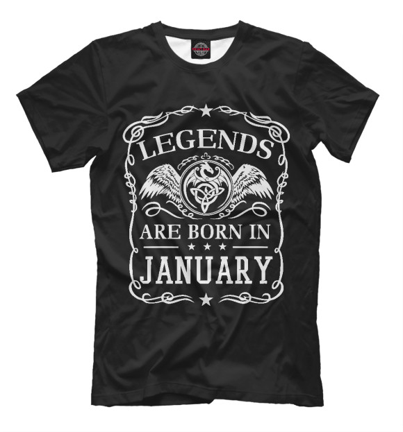 Мужская футболка с изображением Легенды рождаются в январе цвета Черный