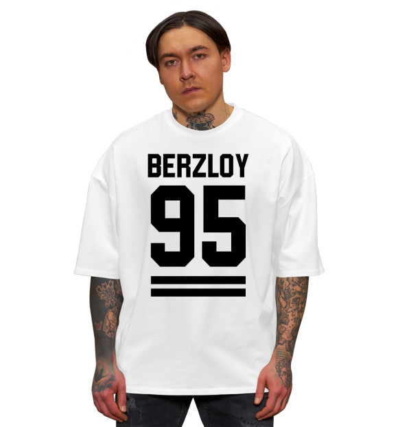 Мужская футболка оверсайз с изображением BERZLOY 95 цвета Белый
