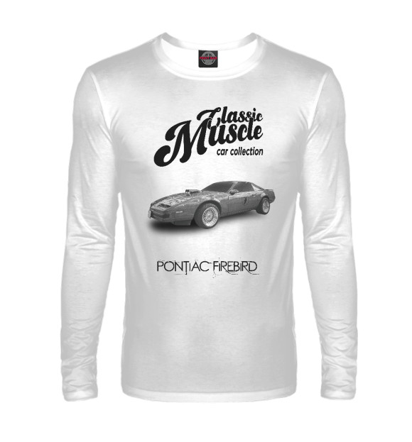 Мужской лонгслив с изображением Маслкар Pontiac Firebird на белом фоне цвета Белый