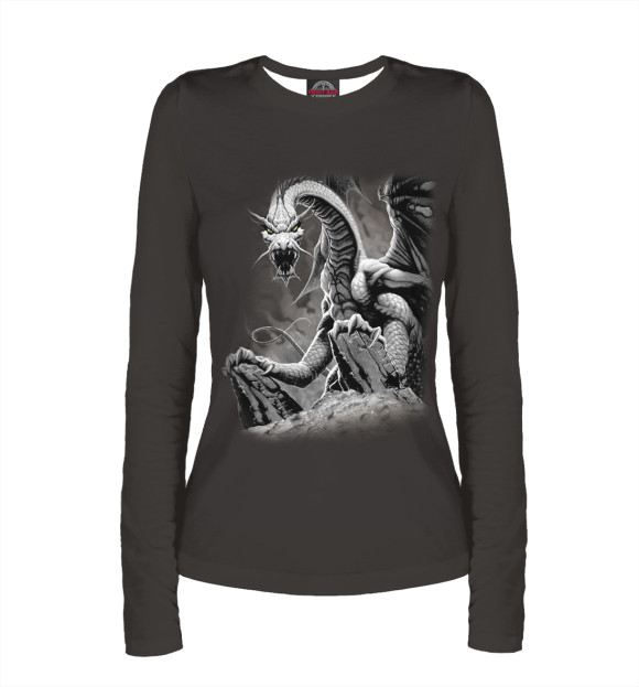 Женский лонгслив с притом Дракон цвета Белый Женский лонгслив с изображением Дракон цвета Белый