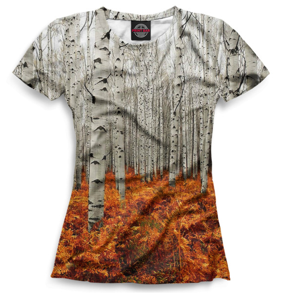 Женская футболка с изображением Березовая роща цвета Белый