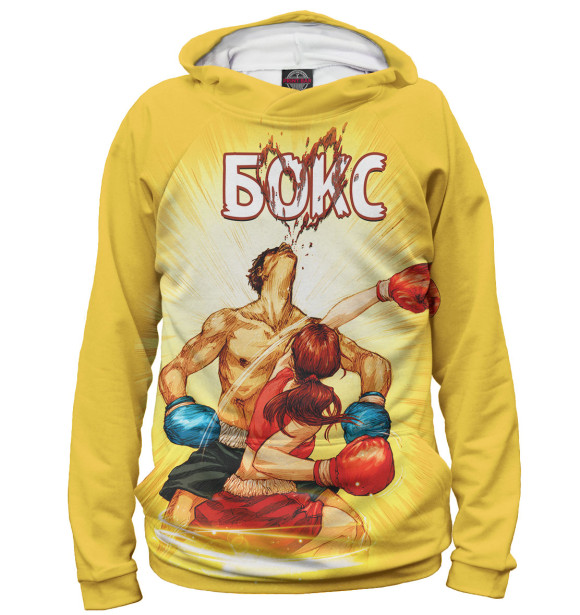 Мужское худи с изображением Бокс цвета Белый