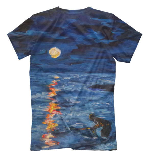Мужская футболка с изображением Луна и море цвета Белый