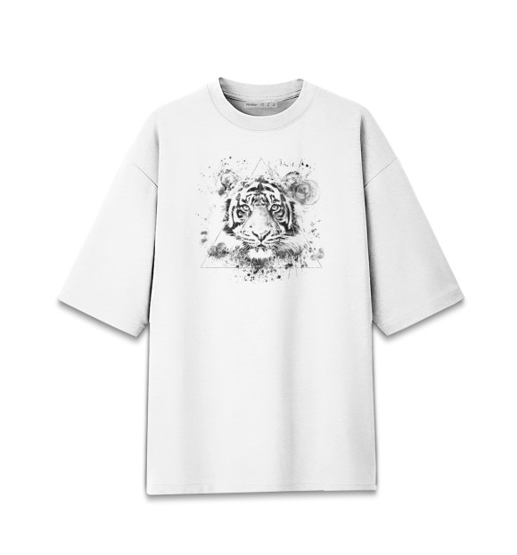 Мужская футболка оверсайз с изображением Бенгальскй тигр цвета Белый