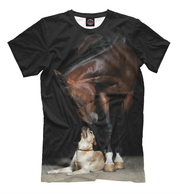 Мужская футболка с изображением Лошадь и пес цвета Черный