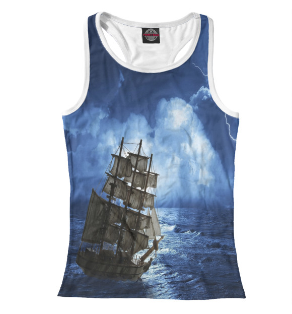 Женская майка-борцовка с изображением Корабль цвета Белый