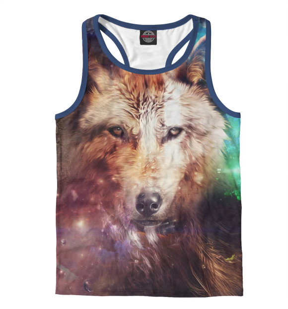 Мужская майка-борцовка с изображением Волк цвета Белый