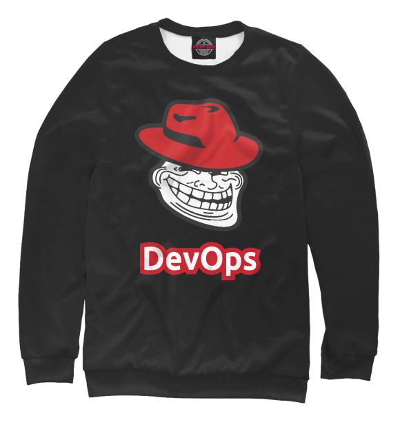 Свитшот для девочек с изображением DevOps – trollface цвета Белый