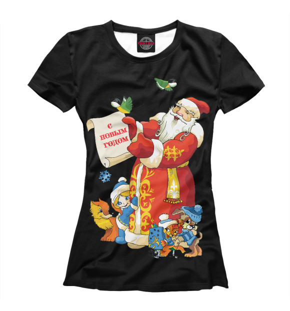 Футболка для девочек с изображением Дед Мороз цвета Белый