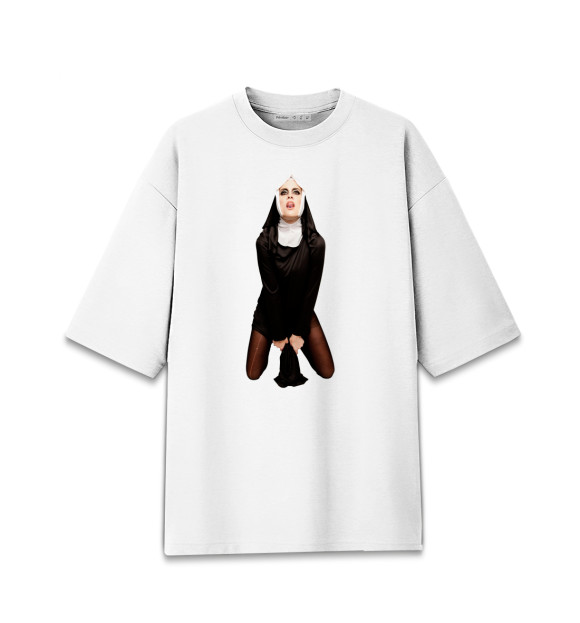 Женская футболка оверсайз с изображением Монашка цвета Белый