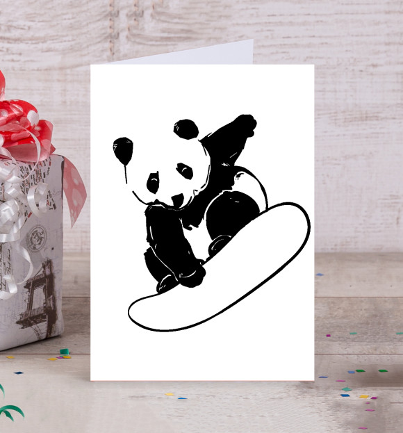 Открытка с изображением Panda Snowboarder цвета Белый